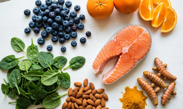 Antioxidant-rich whole superfoods and citrus fruits supporting cellular immune health