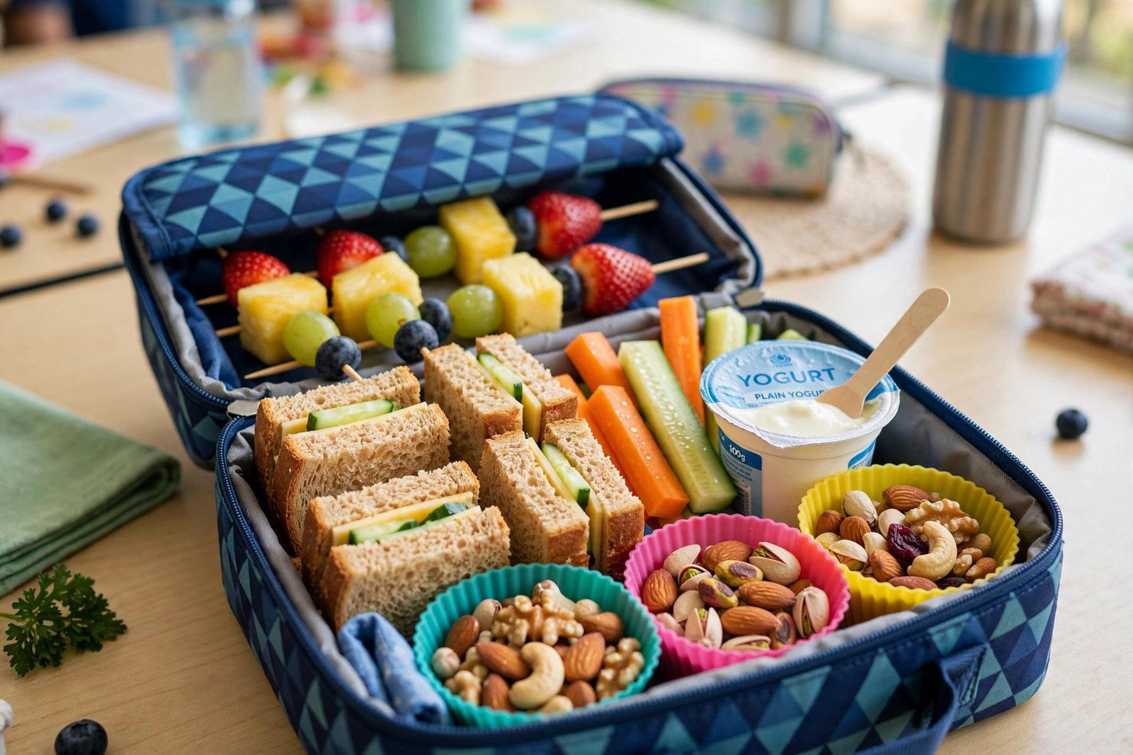 Easy snacks for kids packed in a colorful lunchbox