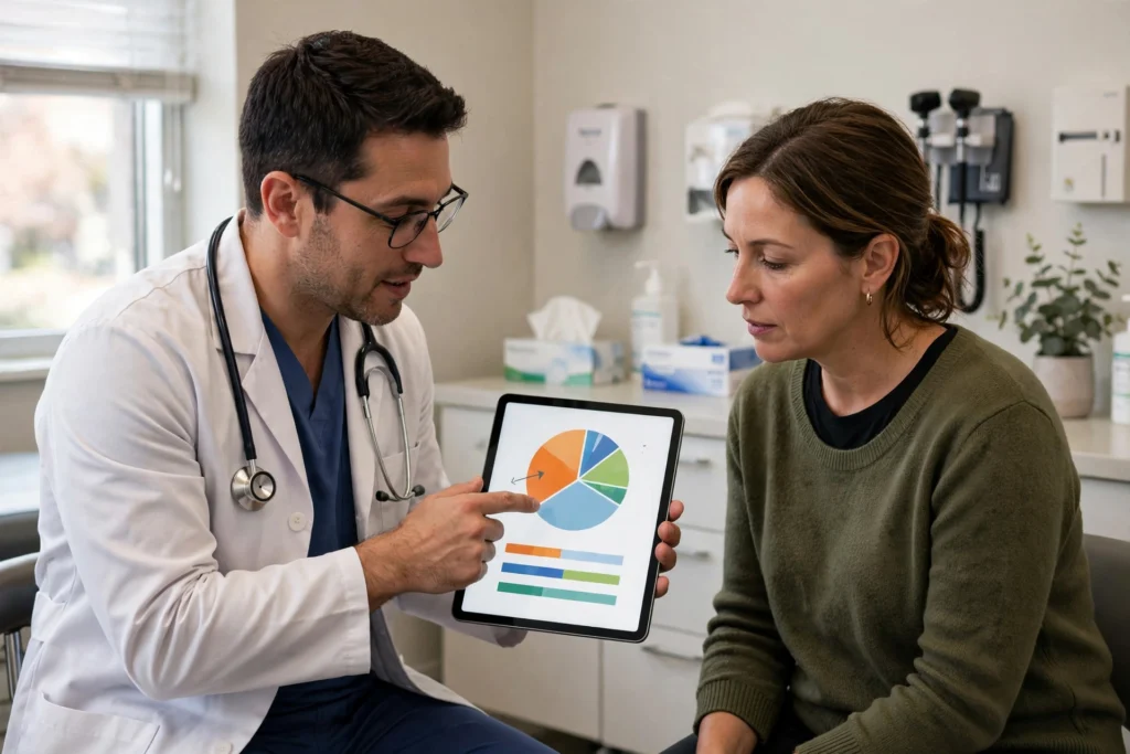 Doctor explaining body composition and visceral fat to a patient